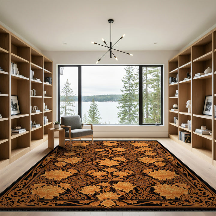 Orange Floral Vintage Area Rug