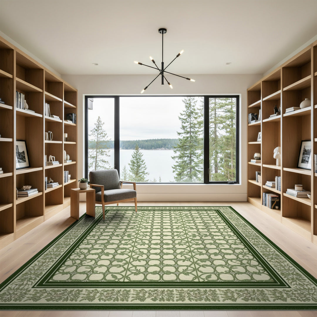 Green Floral Vintage Area Rug