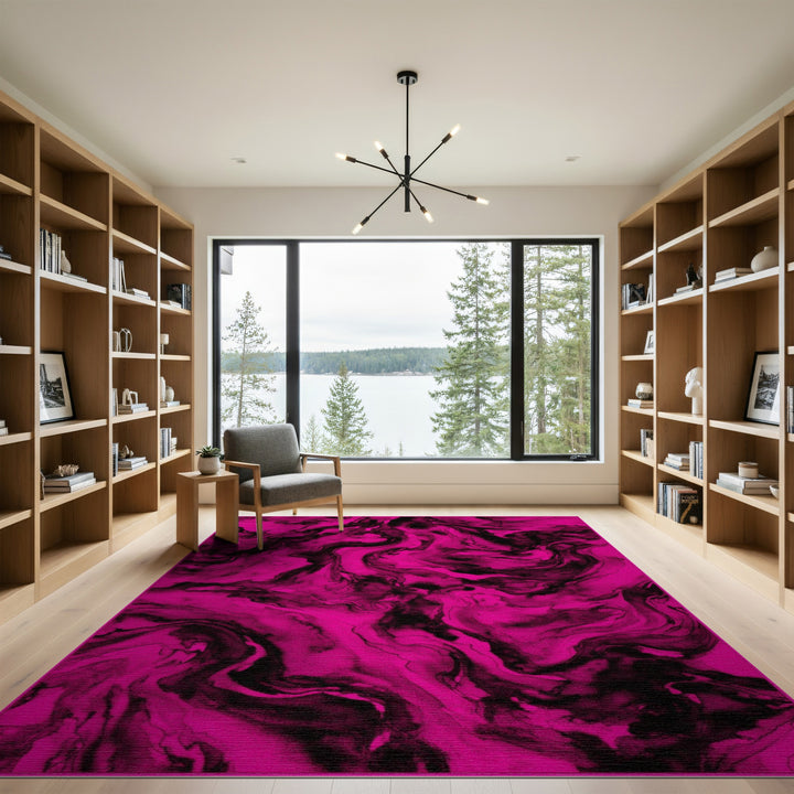 Pink Ink Swirl Abstract Area Rug