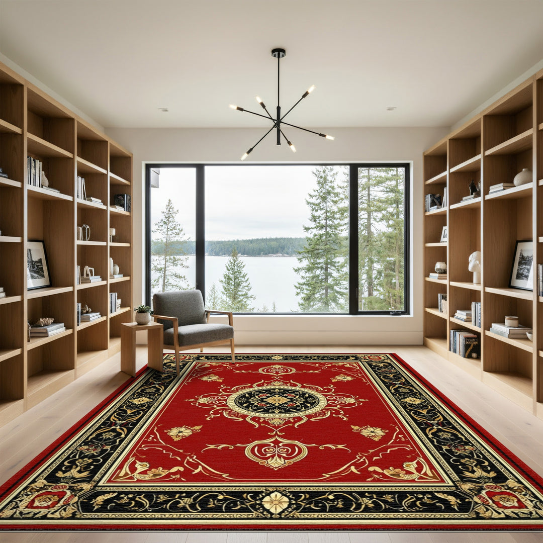 Red Traditional Persian Medallion Area Rug