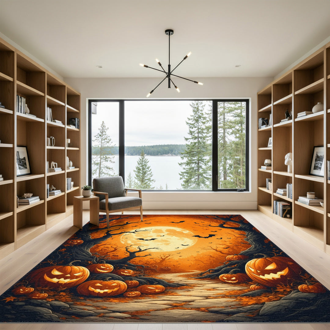 Spooky Pumpkin Path Orange Halloween Rug