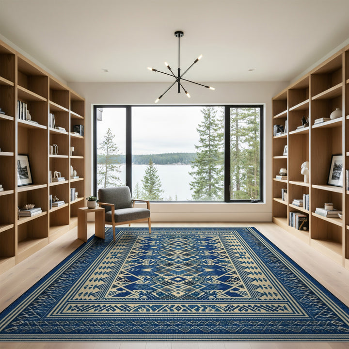 Blue Geometric Tribal Area Rug