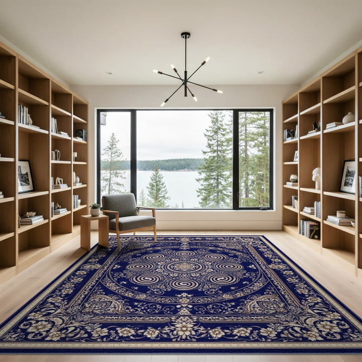 Navy Blue Floral Vintage Area Rug