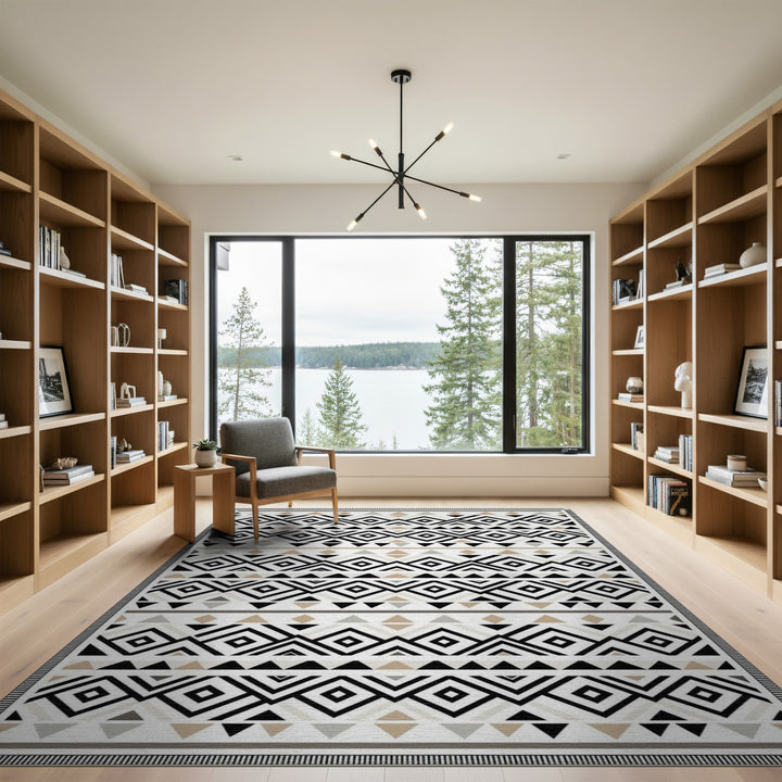 Black White Geometric Diamond Area Rug