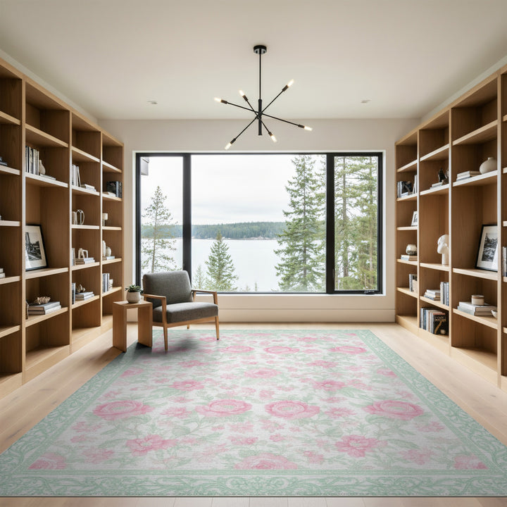 Pink Rose Floral Vintage Area Rug