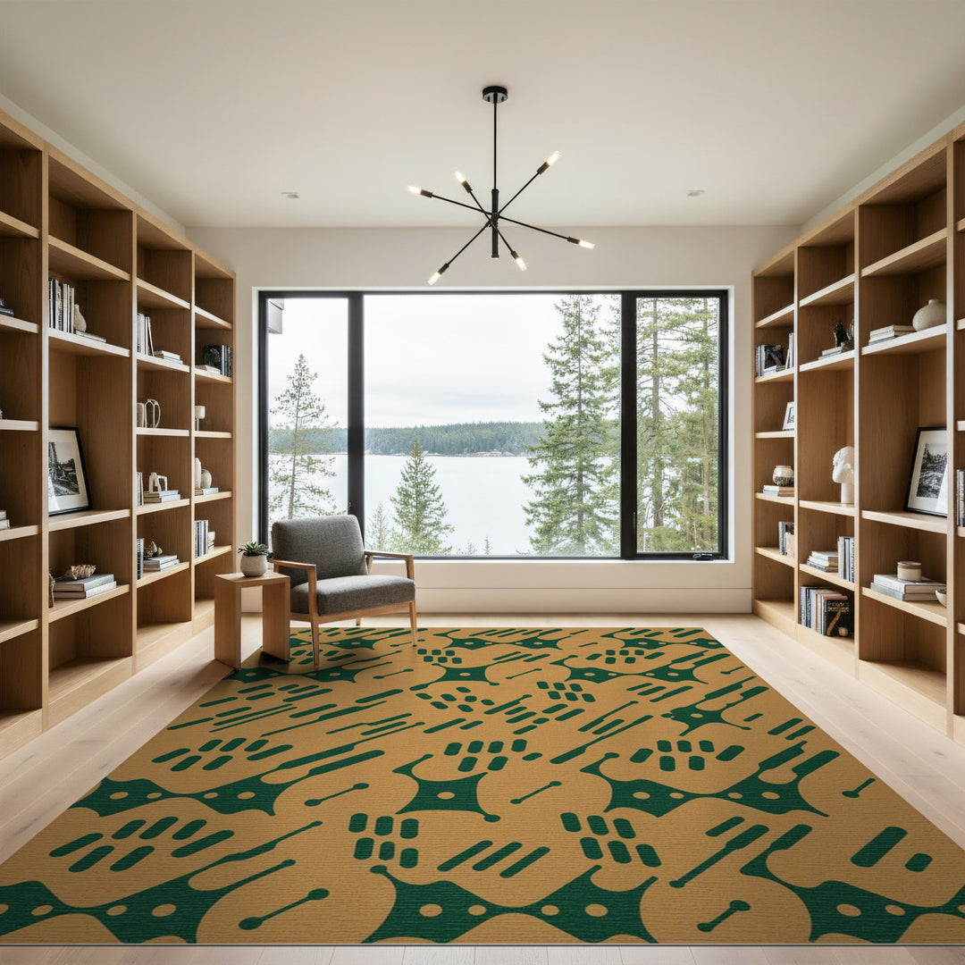 Abstract Green and Tan Area Rug