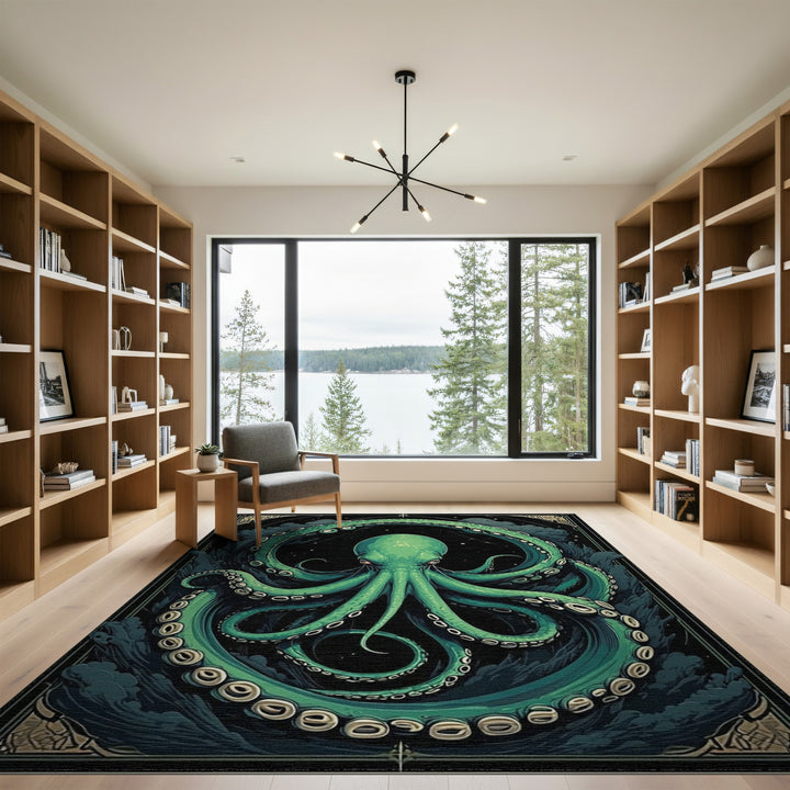 Green Octopus Swirl Area Rug