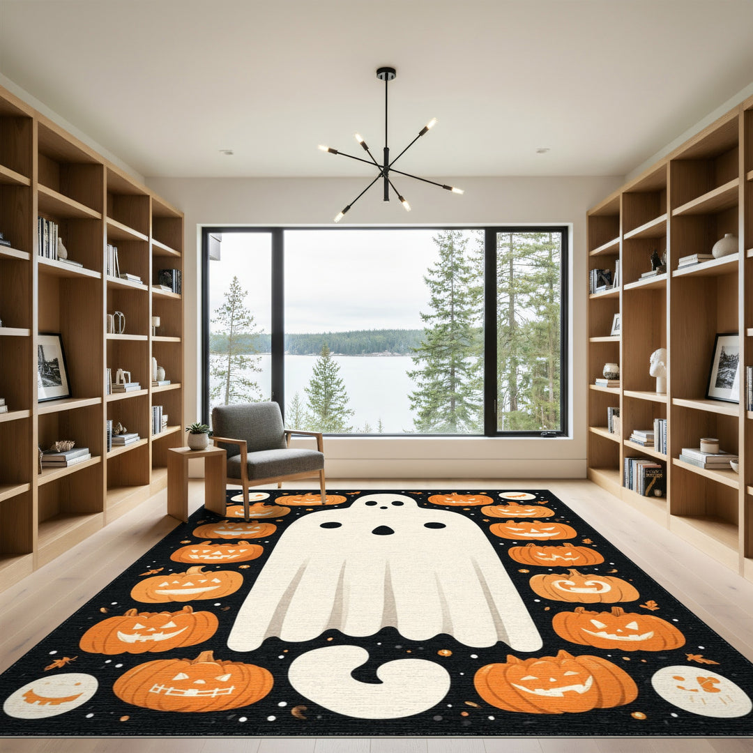 Ghost and Pumpkins Halloween Washable Area Rug