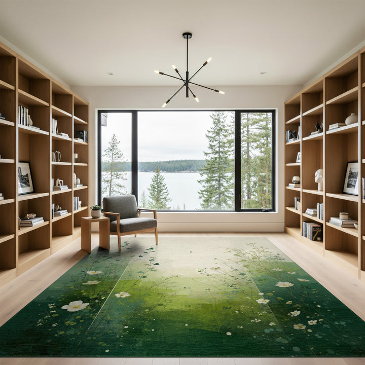 Green Meadow Floral Vintage Area Rug