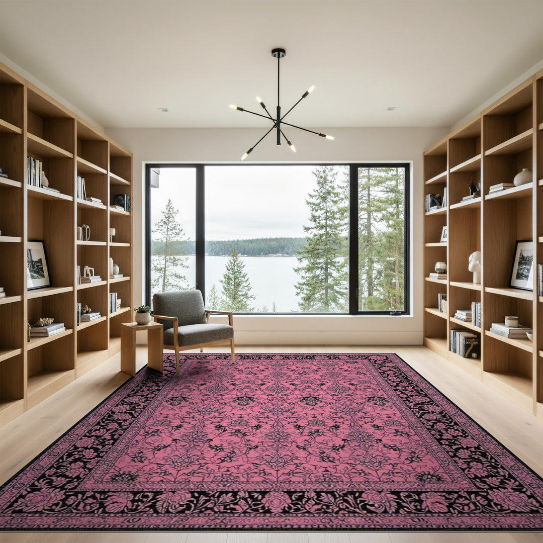 Pink and Black Floral Vintage Area Rug