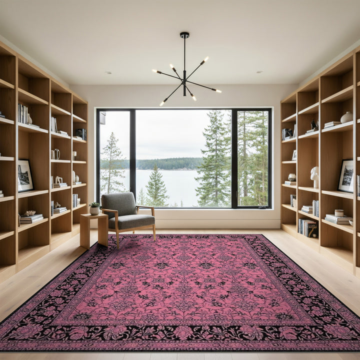 Pink and Black Floral Vintage Area Rug