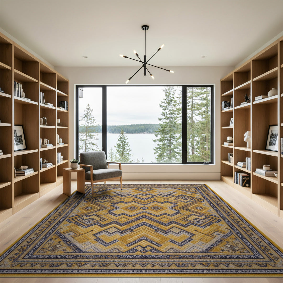 Yellow Geometric Chevron Area Rug