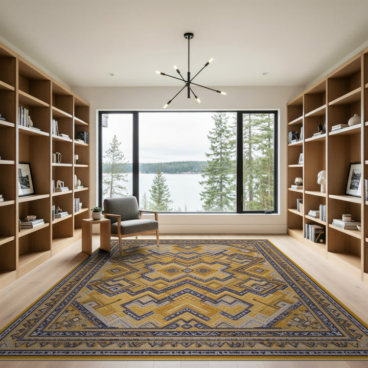 Yellow Geometric Chevron Area Rug
