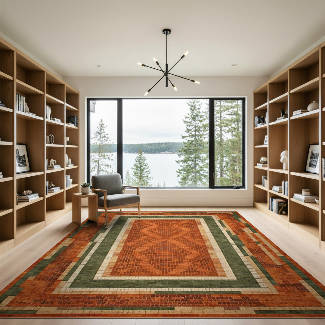 Mosaic Medallion Orange Area Rug