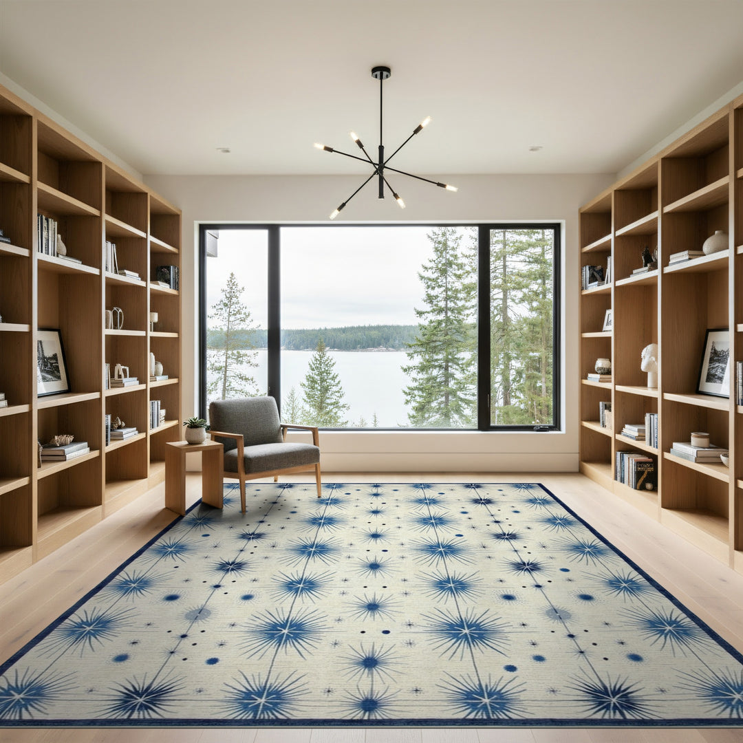 Blue Starburst Geometric Blue and Teal Area Rug