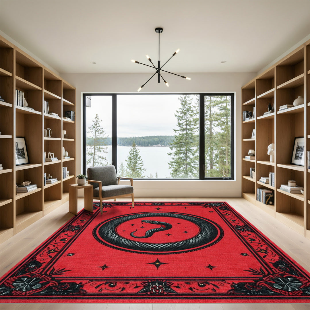 Red Serpent Coil Vintage Area Rug
