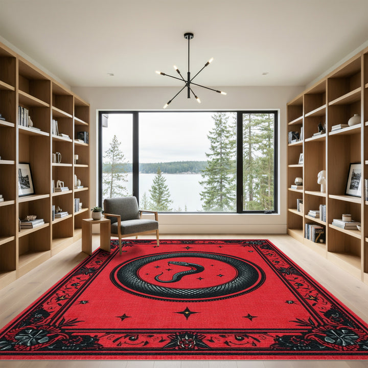 Red Serpent Coil Vintage Area Rug