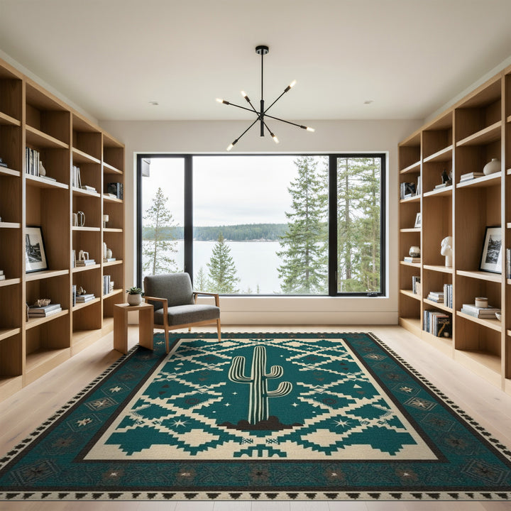 Teal Southwestern Cactus Area Rug