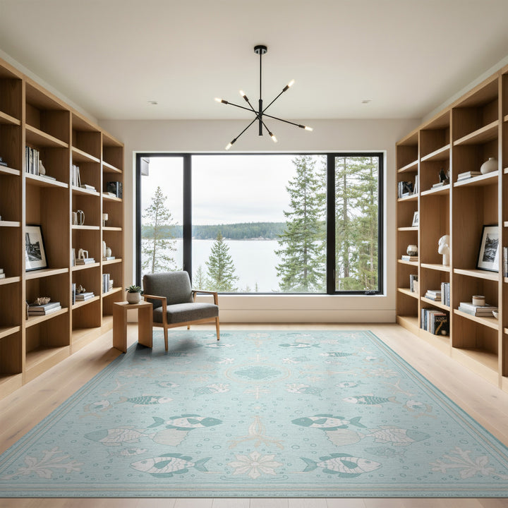 Teal Coastal Fish Area Rug
