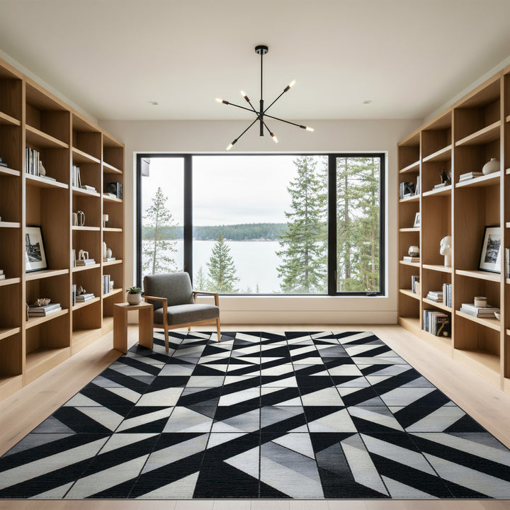 Black White Geometric Area Rug