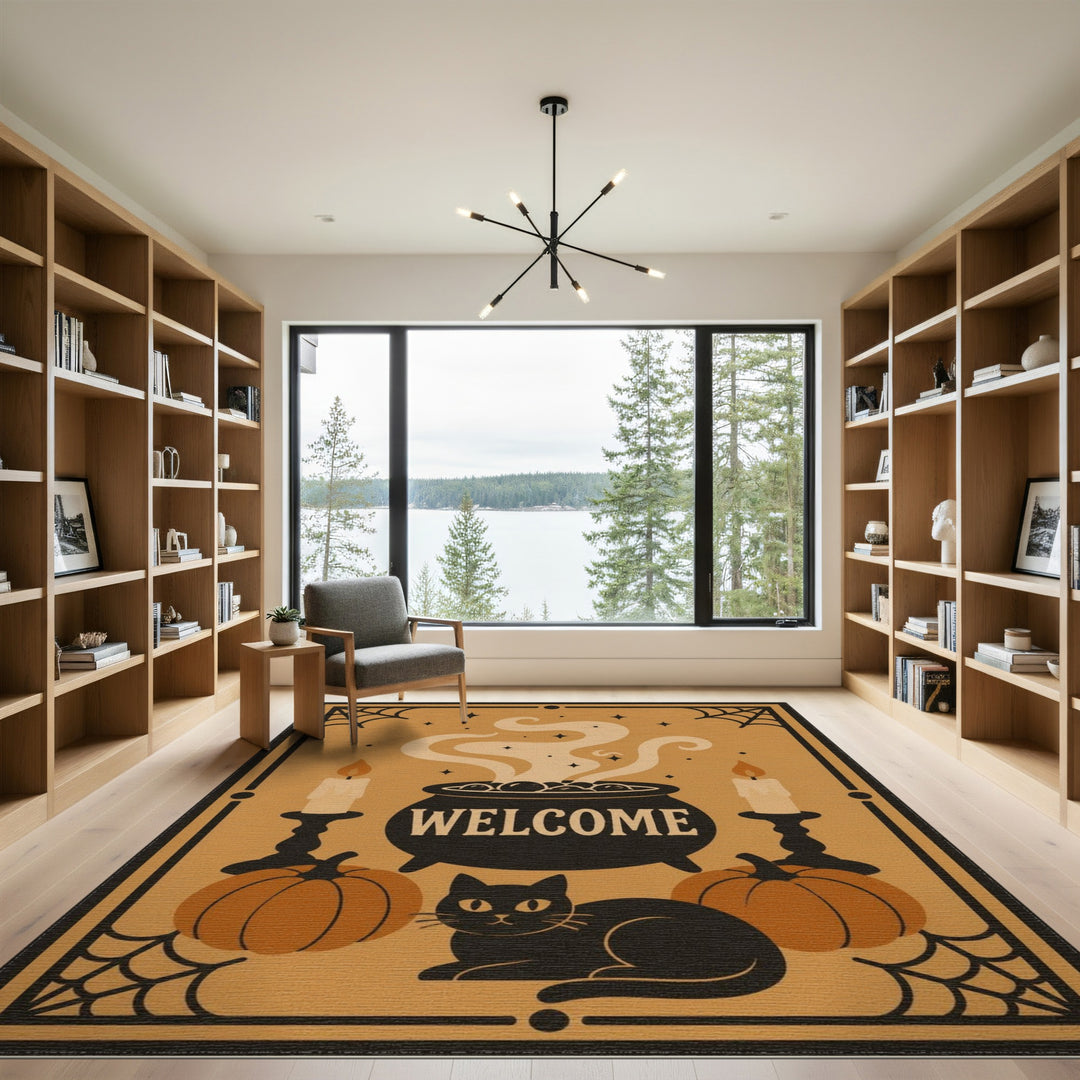 Halloween Welcome Cauldron Orange Area Rug