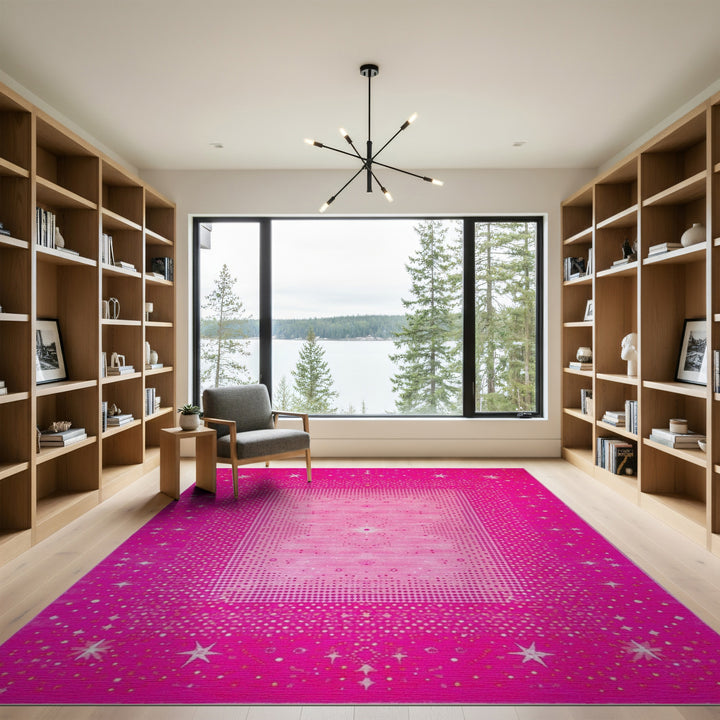 Pink Starry Geometric Area Rug