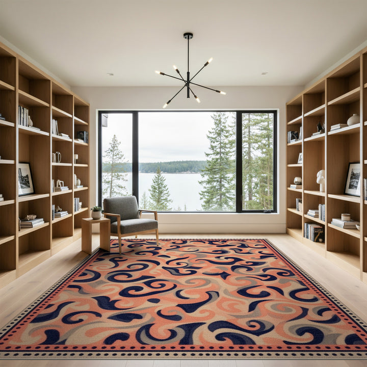 Orange Swirl Abstract Area Rug
