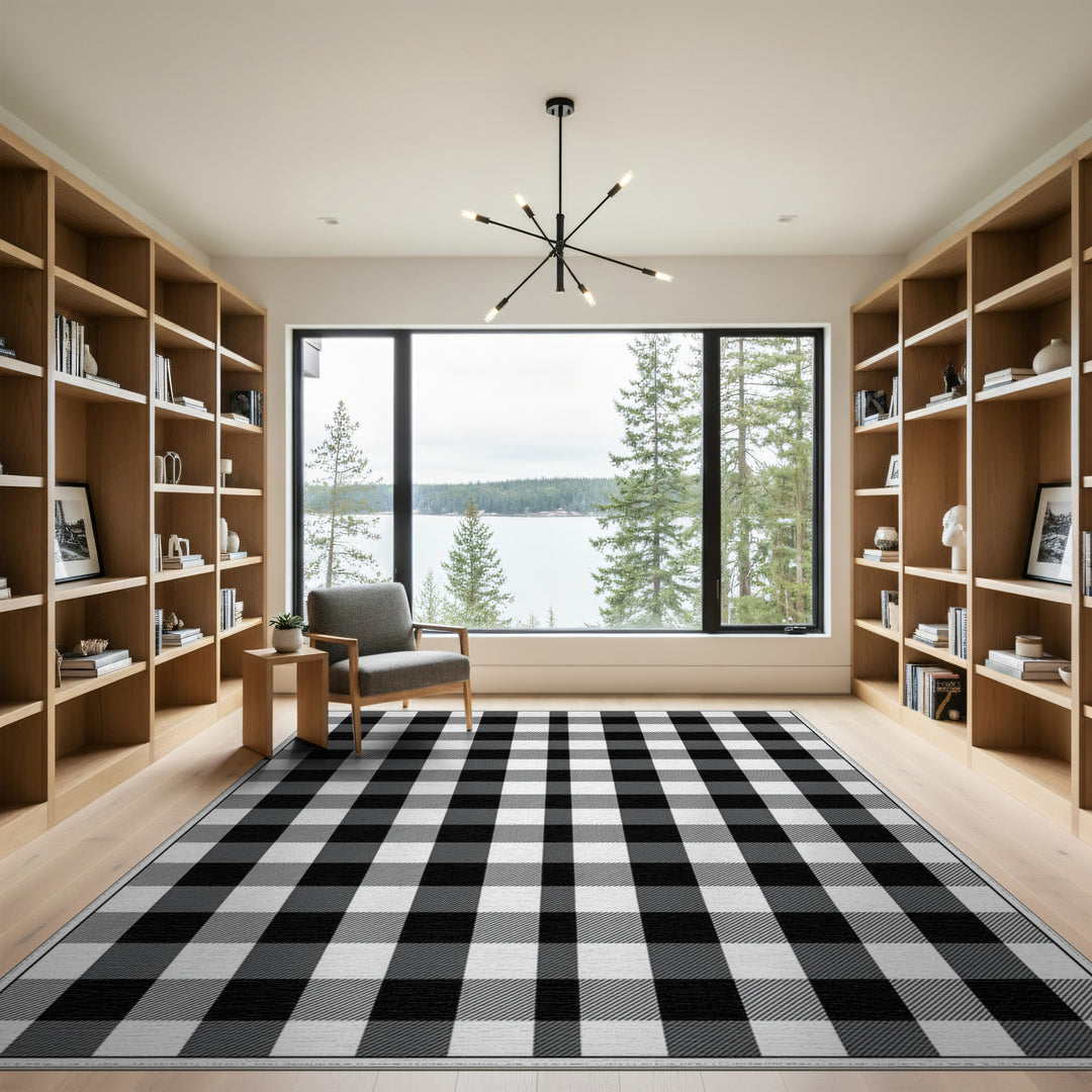 Geometric Modern Checkered Black White Checkered Area Rug