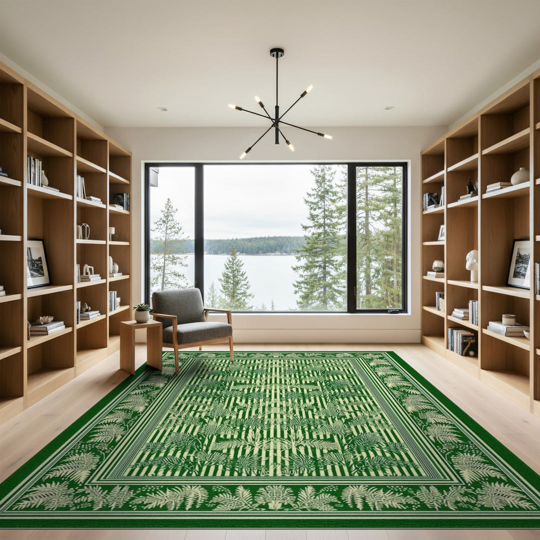 Green Fern Botanical Stripe Area Rug