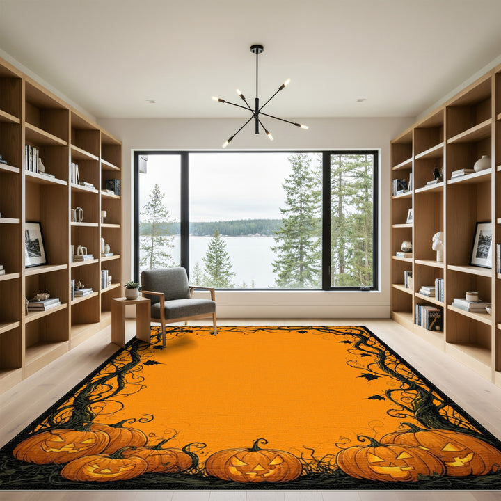 Pumpkin Vine Halloween Orange Area Rug