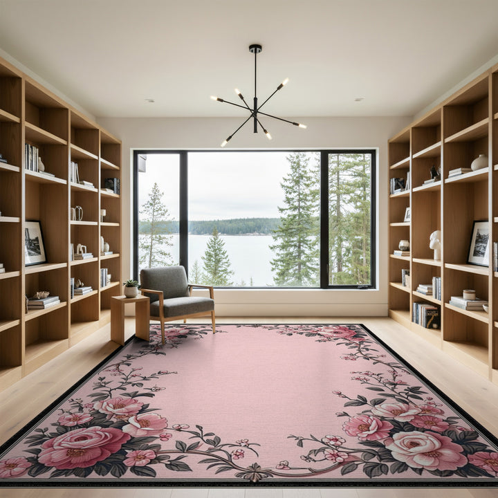 Pink Rose Floral Vintage Area Rug