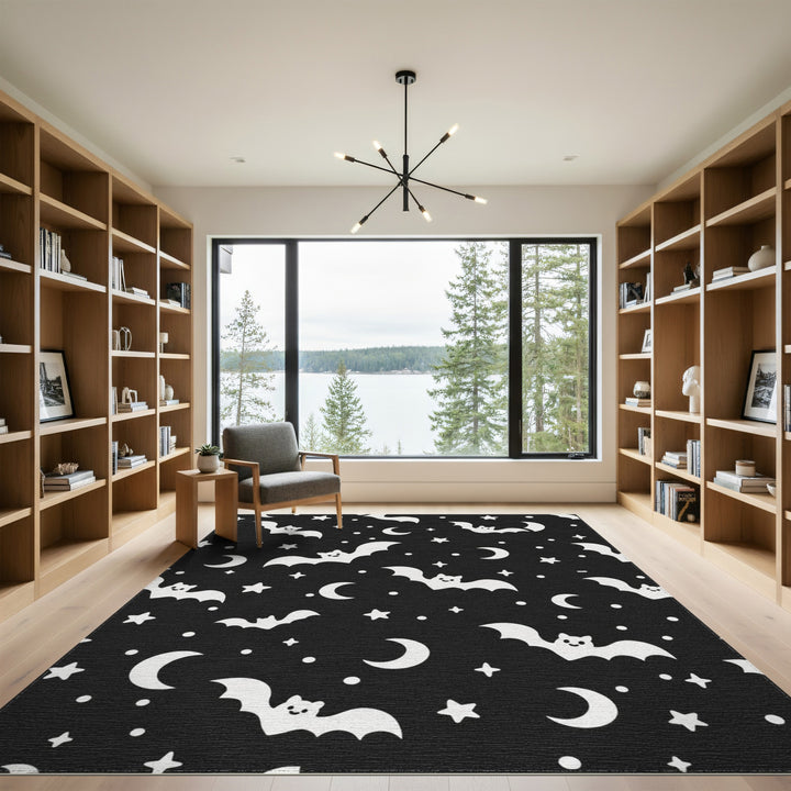 Black White Bat Kids Area Rug