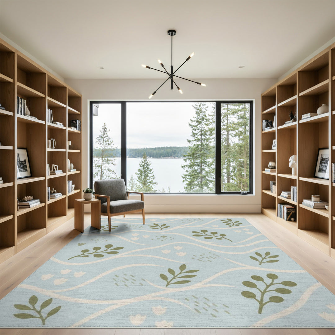 Coastal Blue Wave Leaf Area Rug