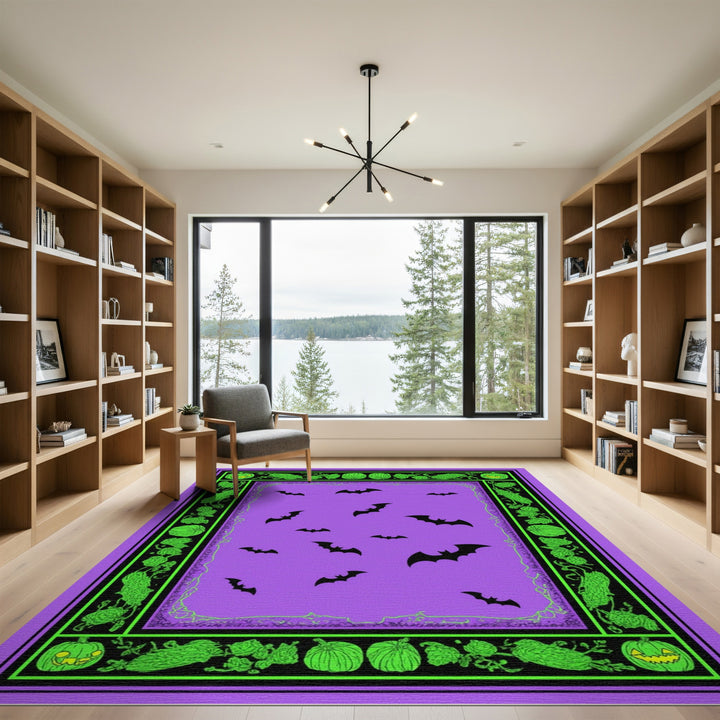 Purple Bats and Pumpkins Halloween Area Rug