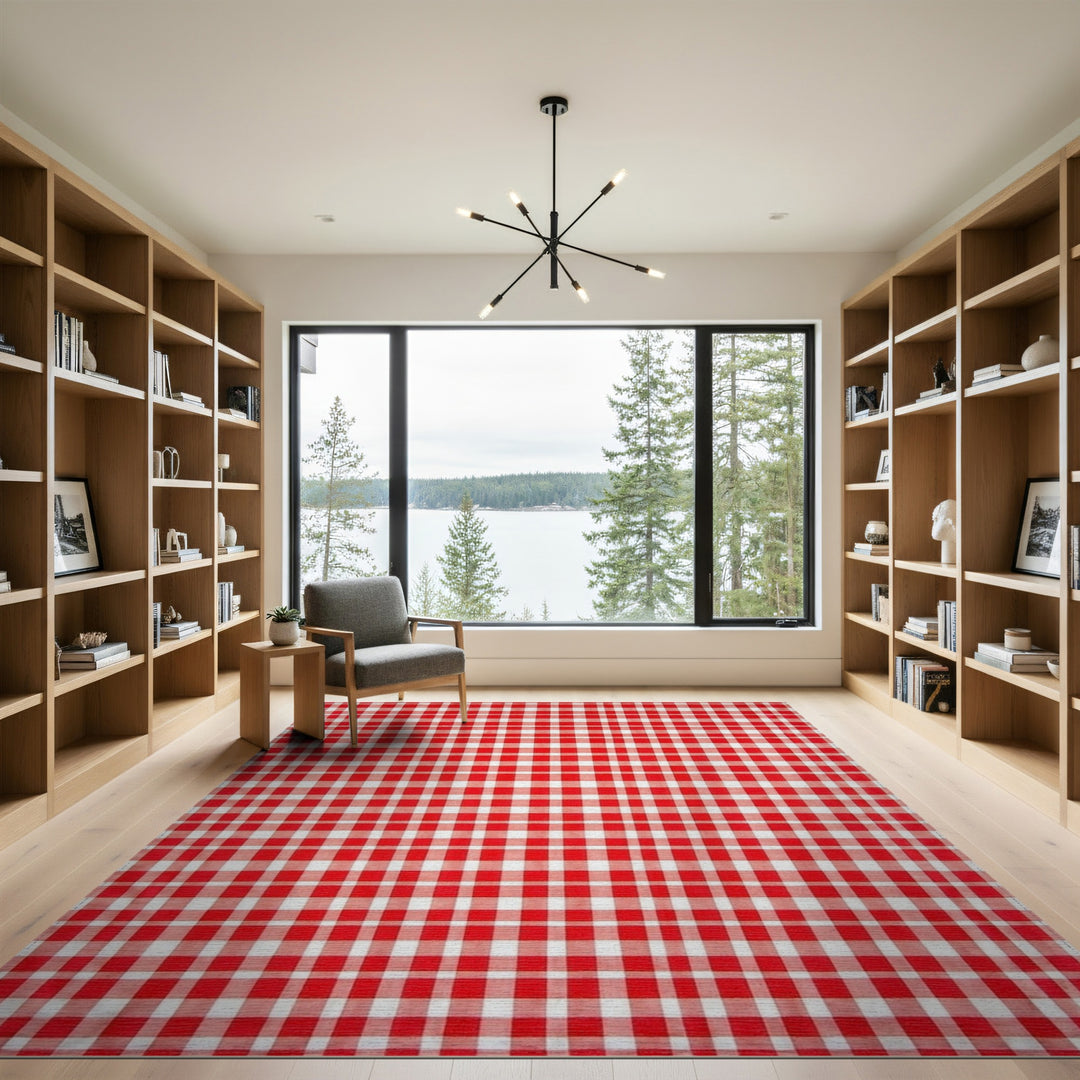 Red Checkered Rustic Area Rug