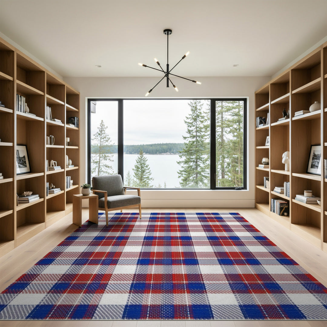 Multi-color and Patterns Red Blue Plaid Washable Area Rug