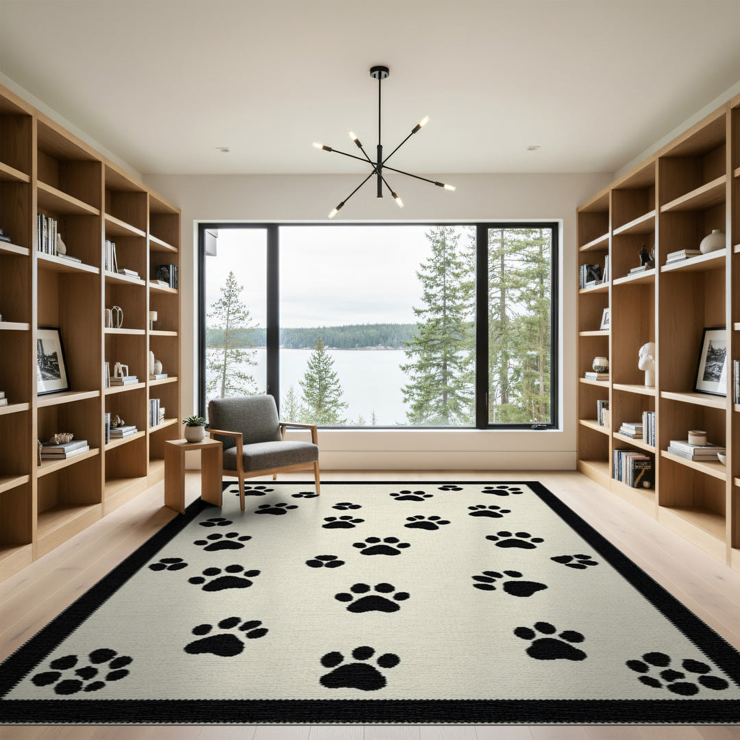 Black Paw Print Area Rug