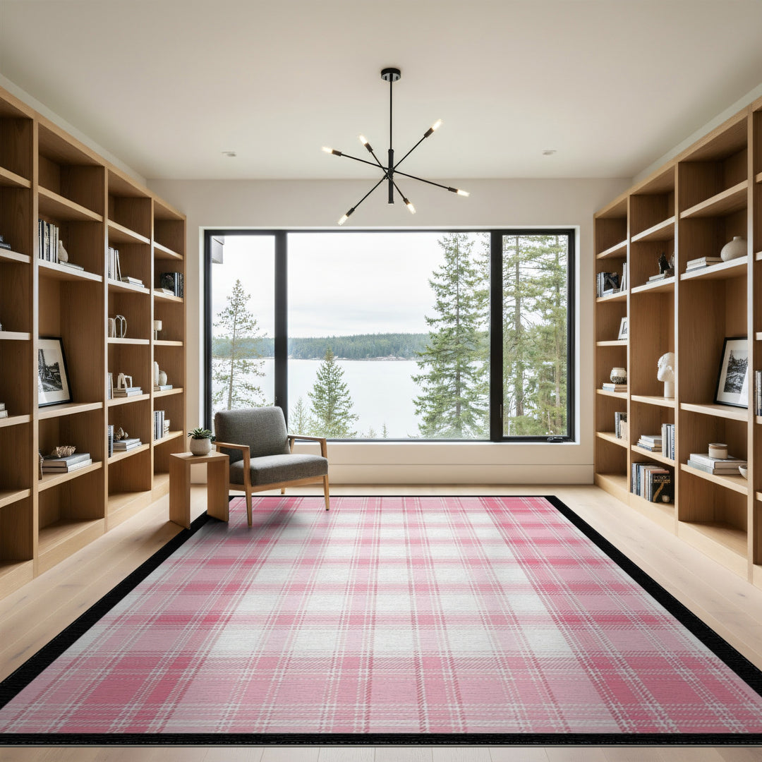 Pink Plaid Washable Pink Area Rug