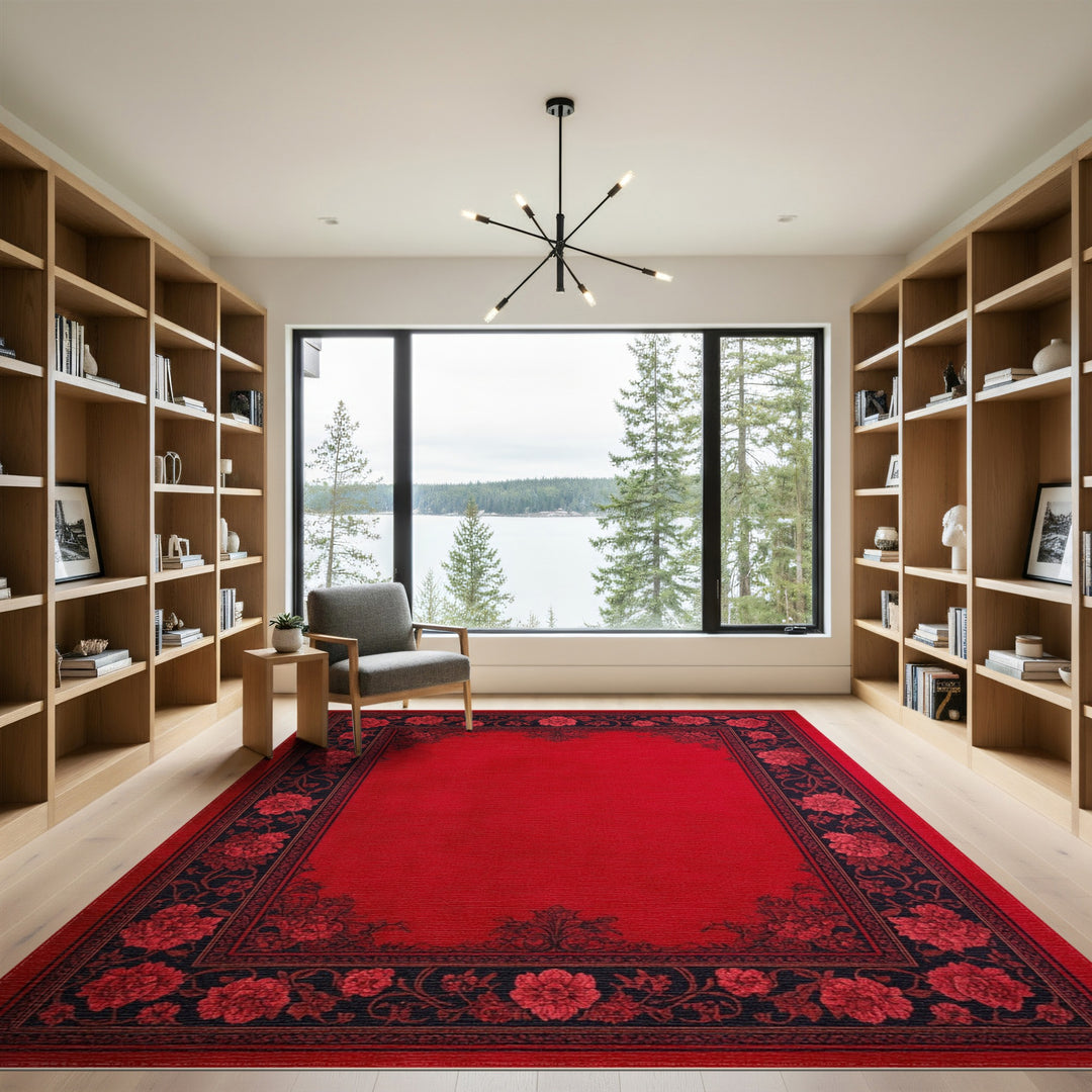 Red Floral Vintage Area Rug