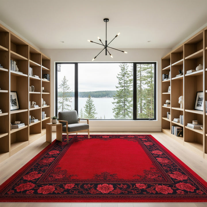 Red Floral Vintage Area Rug