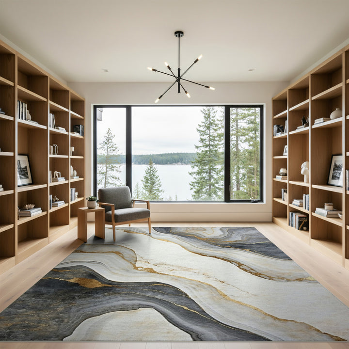 Grey Marble Gold Vein Area Rug