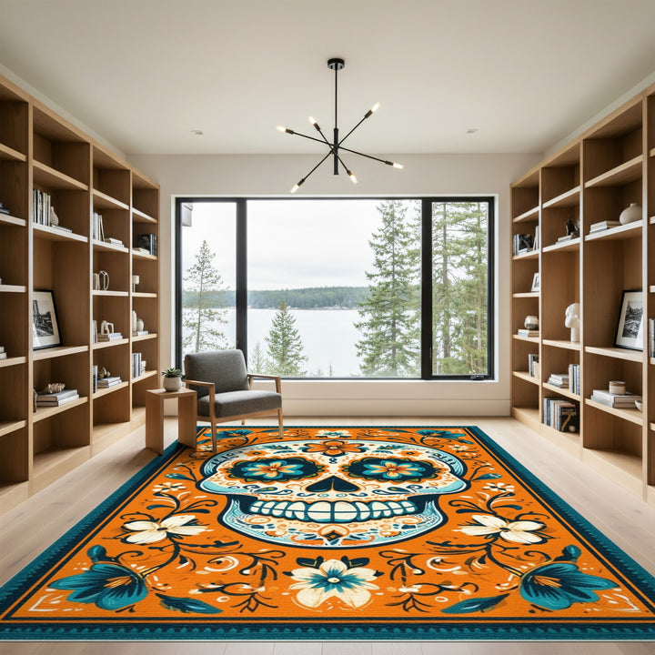 Vibrant Floral Sugar Skull Area Rug