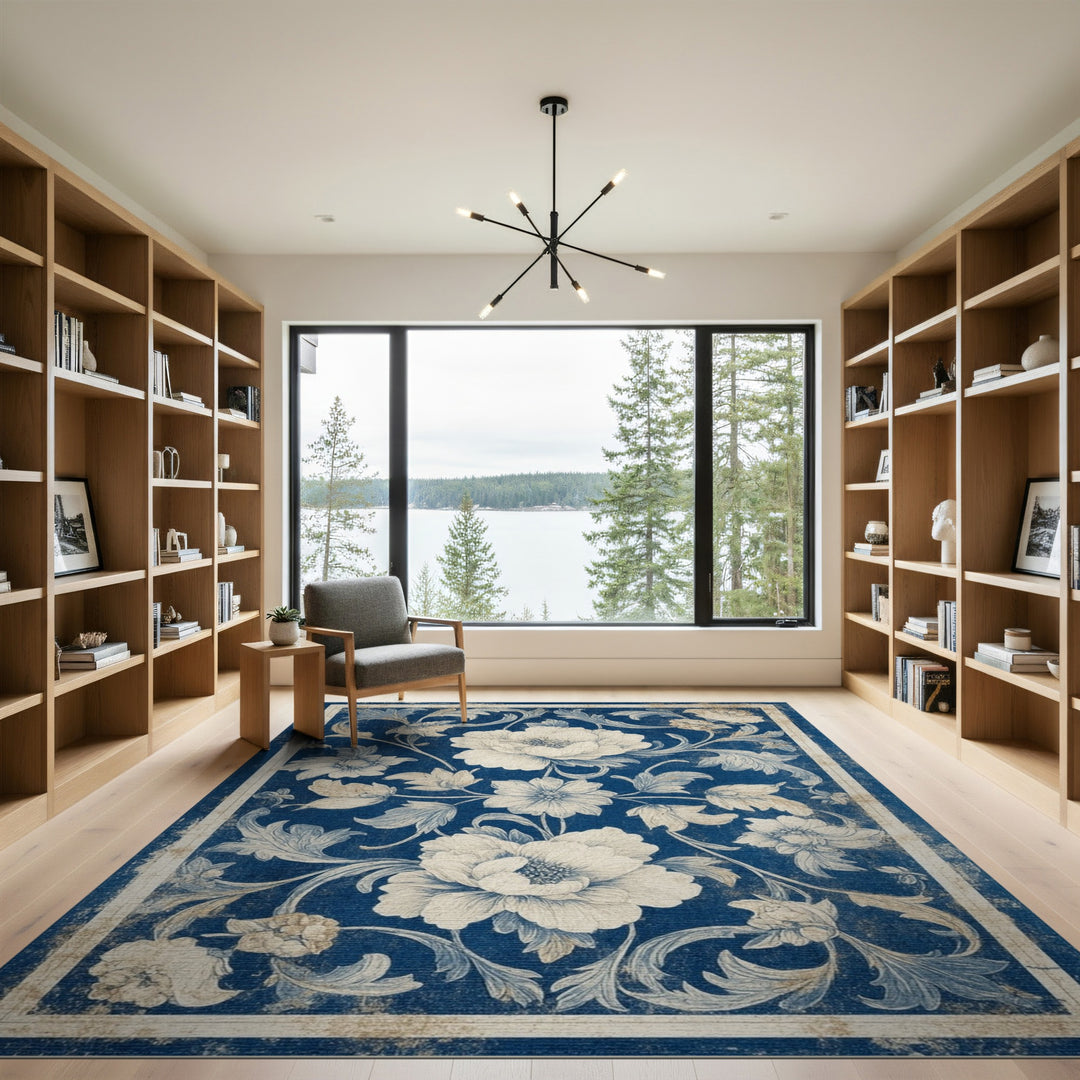 Blue Floral Vintage Area Rug