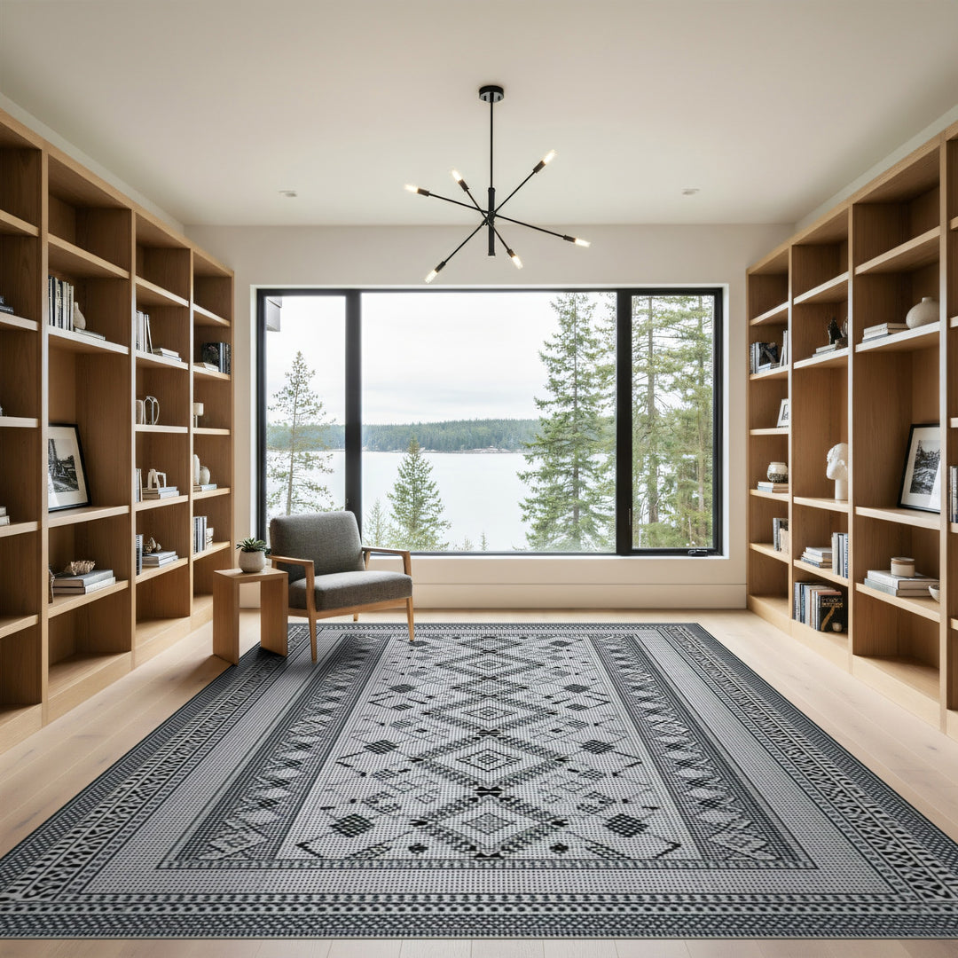 Black White Geometric Diamond Area Rug