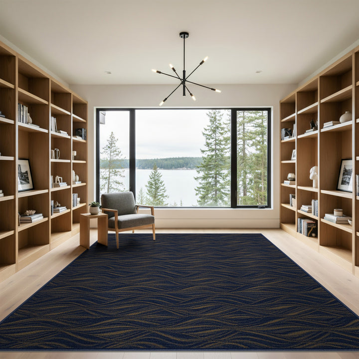 Navy Gold Wavy Wave Area Rug