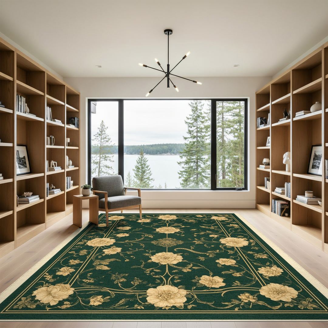 Green Floral Vintage Area Rug