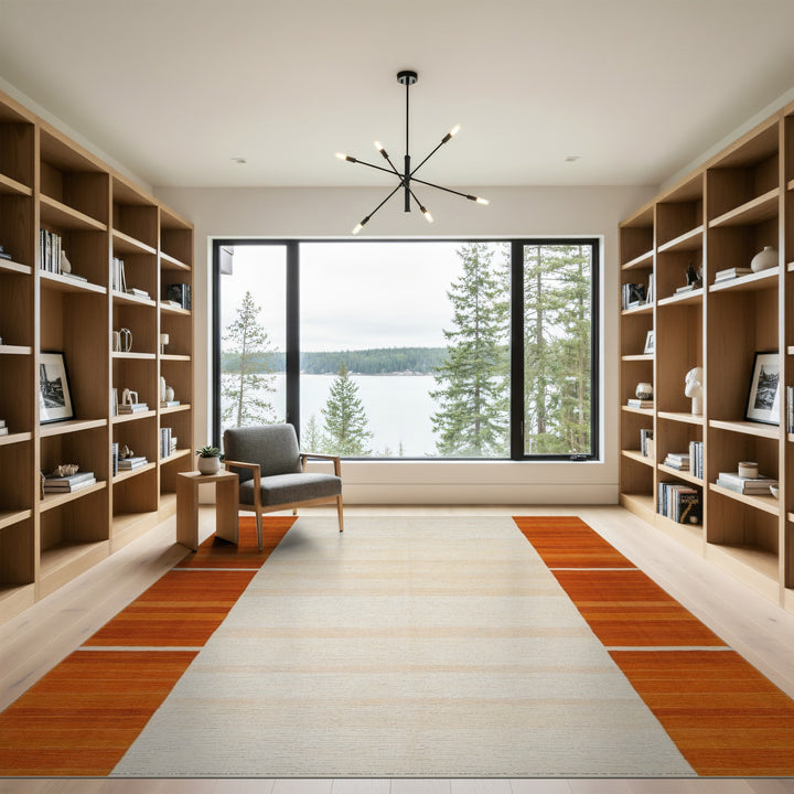 Orange Striped Border Geometric Area Rug