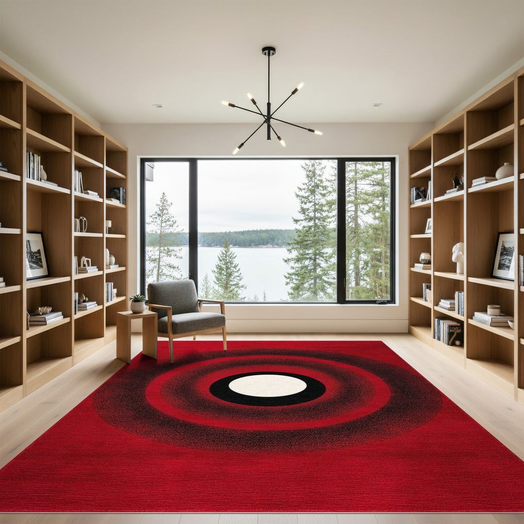 Geometric Modern Red Concentric Circles Geometric Area Rug
