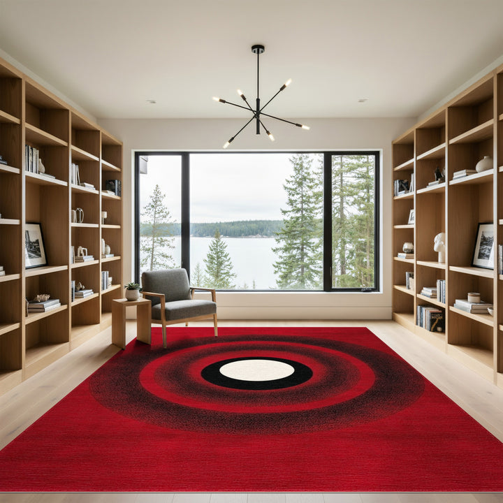 Geometric Modern Red Concentric Circles Geometric Area Rug