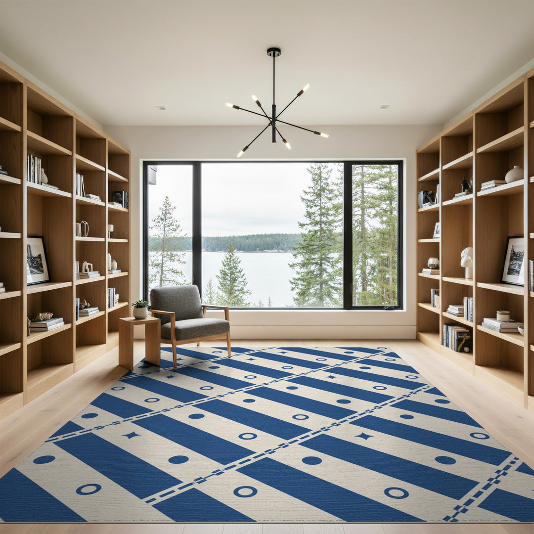 Geometric Modern Blue and Teal Blue Geometric Striped Area Rug